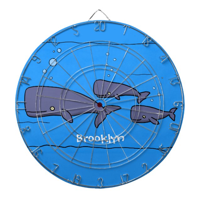 Cute migrating cartoon whales illustration dart board (Front)