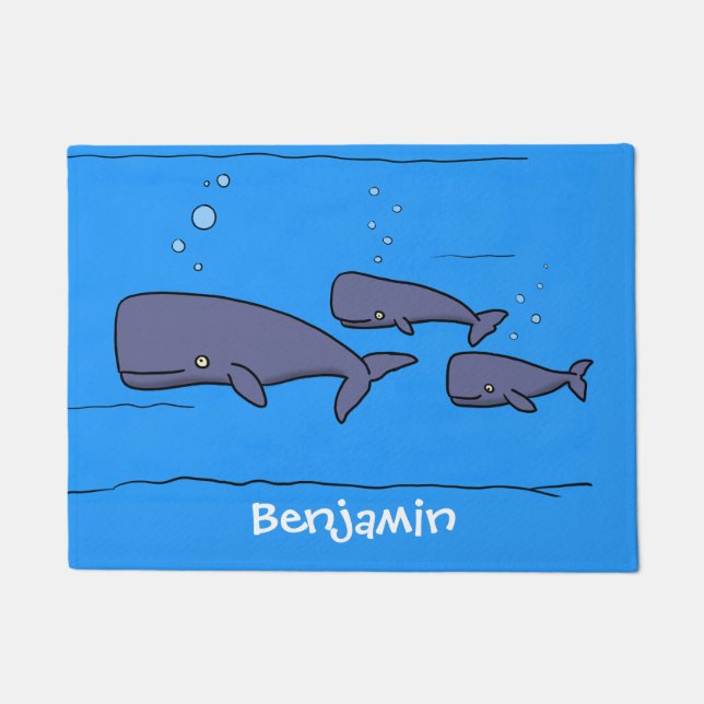 Cute migrating cartoon whales illustration doormat (Front)