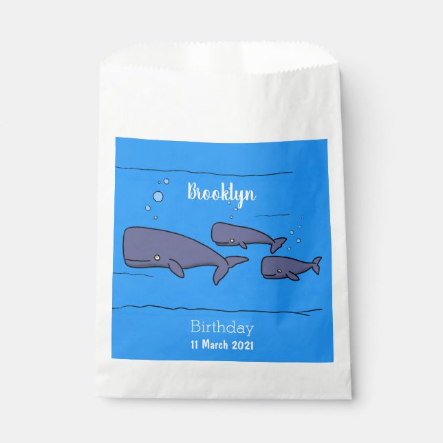 Cute migrating cartoon whales illustration favor bag (Front)