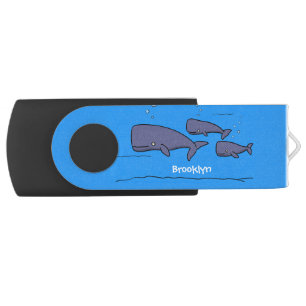 Cute migrating cartoon whales illustration flash drive