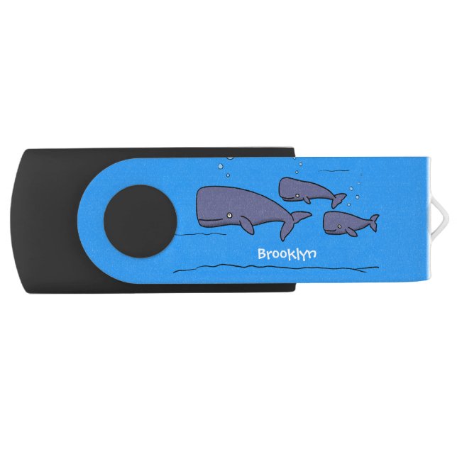 Cute migrating cartoon whales illustration flash drive (Front)