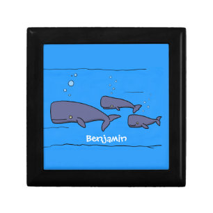 Cute migrating cartoon whales illustration gift box