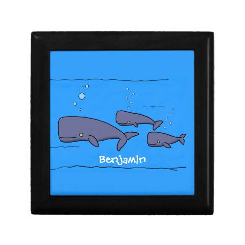 Cute migrating cartoon whales illustration gift box