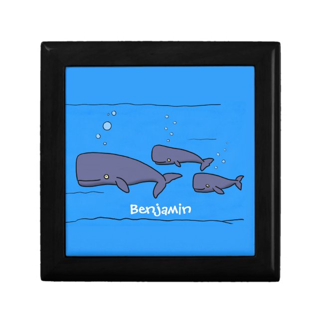 Cute migrating cartoon whales illustration gift box (Front)