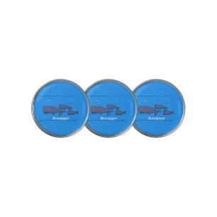 Cute migrating cartoon whales illustration golf ball marker