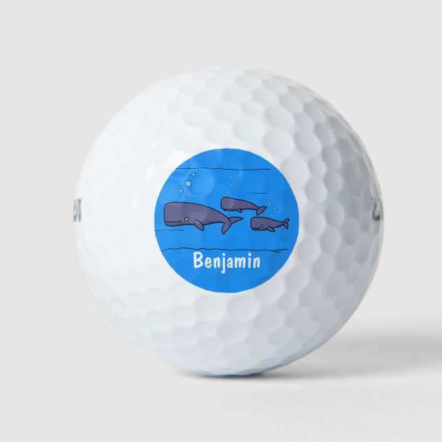 Cute migrating cartoon whales illustration golf balls (Front)