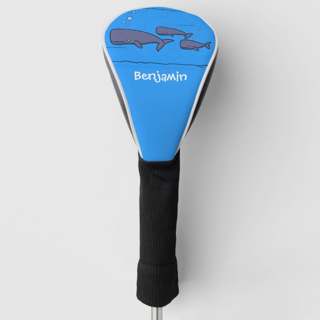 Cute migrating cartoon whales illustration golf head cover (Front)
