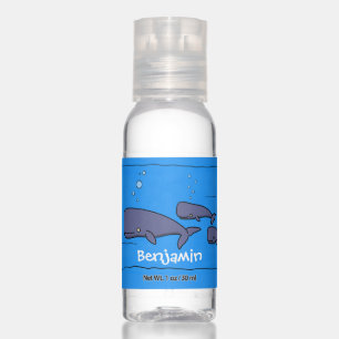 Cute migrating cartoon whales illustration hand sanitizer