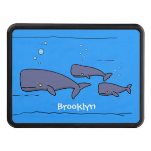 Cute migrating cartoon whales illustration hitch cover