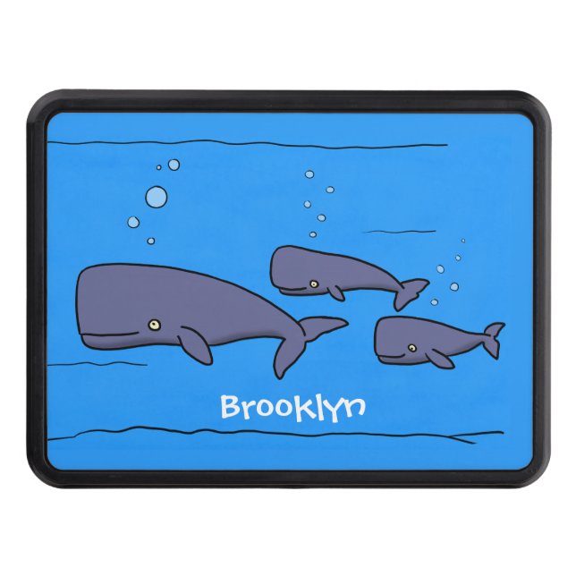 Cute migrating cartoon whales illustration hitch cover (Front)