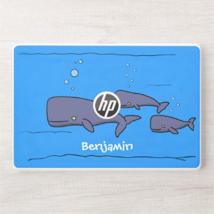 Cute migrating cartoon whales illustration HP laptop skin
