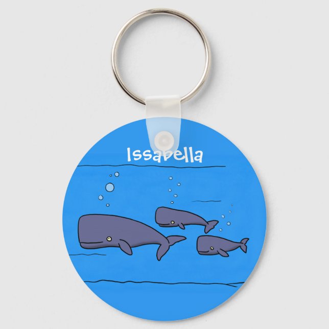 Cute migrating cartoon whales illustration keychain (Front)