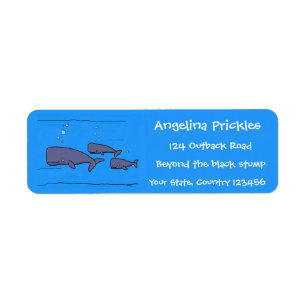 Cute migrating cartoon whales illustration label