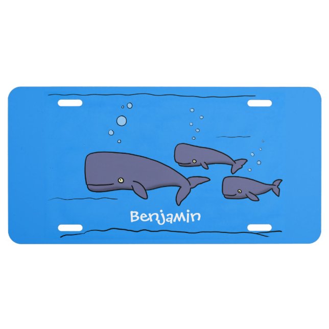 Cute migrating cartoon whales illustration  license plate (Front)