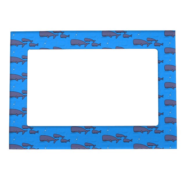 Cute migrating cartoon whales illustration magnetic frame (Front)