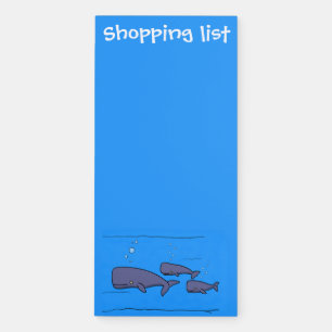 Cute migrating cartoon whales illustration magnetic notepad