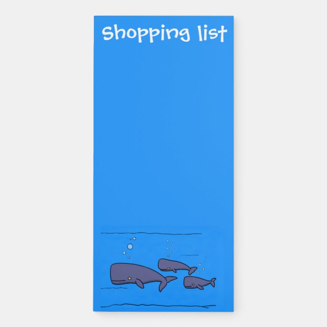 Cute migrating cartoon whales illustration magnetic notepad (Front)