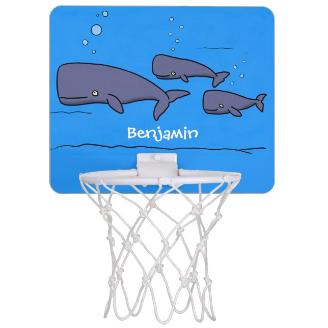 Cute migrating cartoon whales illustration mini basketball hoop (Front)