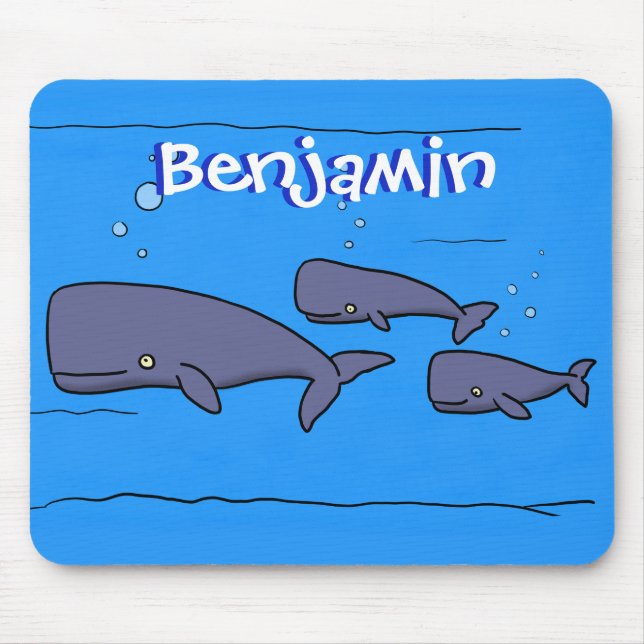 Cute migrating cartoon whales illustration mouse pad (Front)