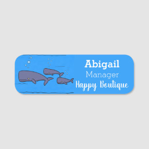 Cute migrating cartoon whales illustration name tag
