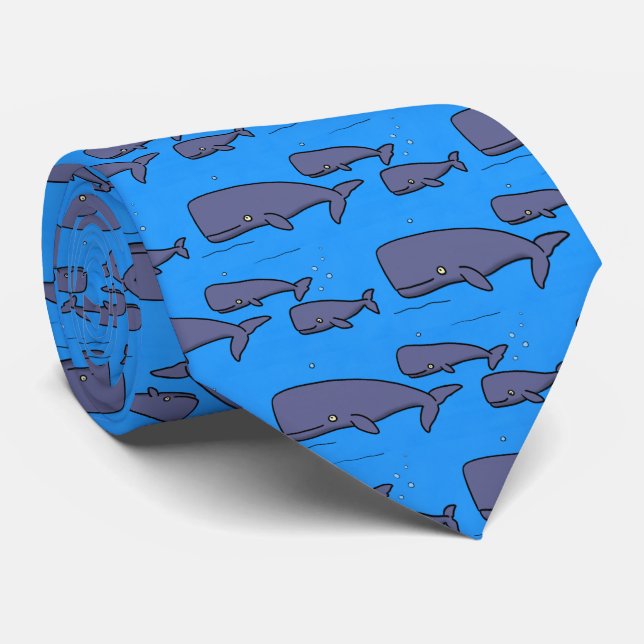 Cute migrating cartoon whales illustration neck tie (Rolled)