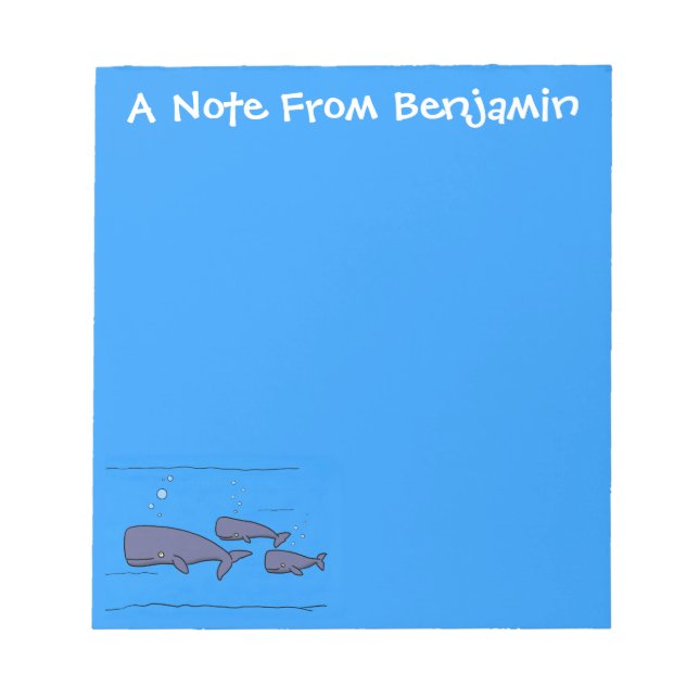 Cute migrating cartoon whales illustration notepad (Front)