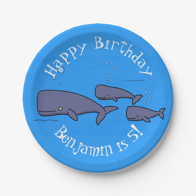 Cute migrating cartoon whales illustration paper plates (Front)