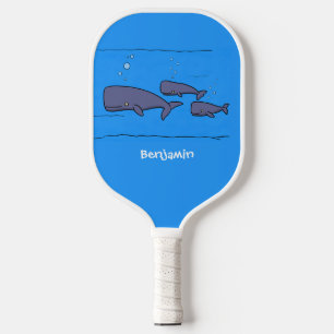 Cute migrating cartoon whales illustration pickleball paddle