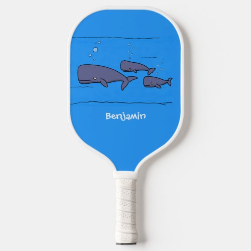 Cute migrating cartoon whales illustration pickleball paddle