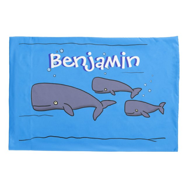 Cute migrating cartoon whales illustration pillow case (Back)