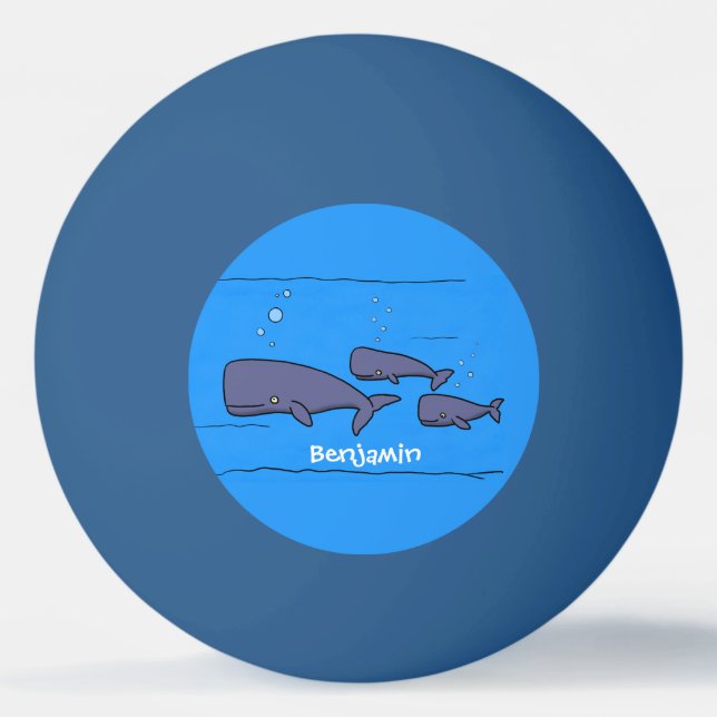 Cute migrating cartoon whales illustration ping pong ball (Front)