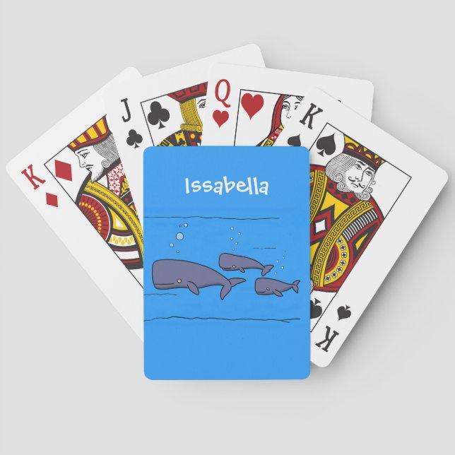 Cute migrating cartoon whales illustration poker cards (Back)