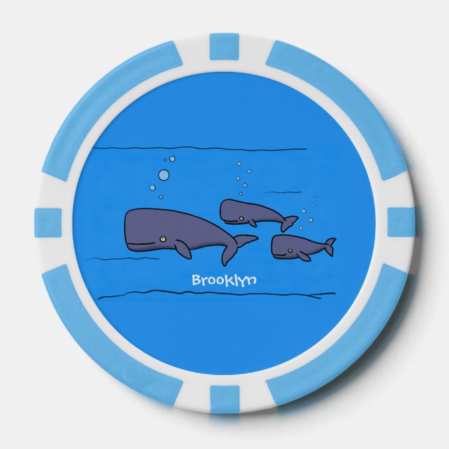 Cute migrating cartoon whales illustration poker chips (Front)