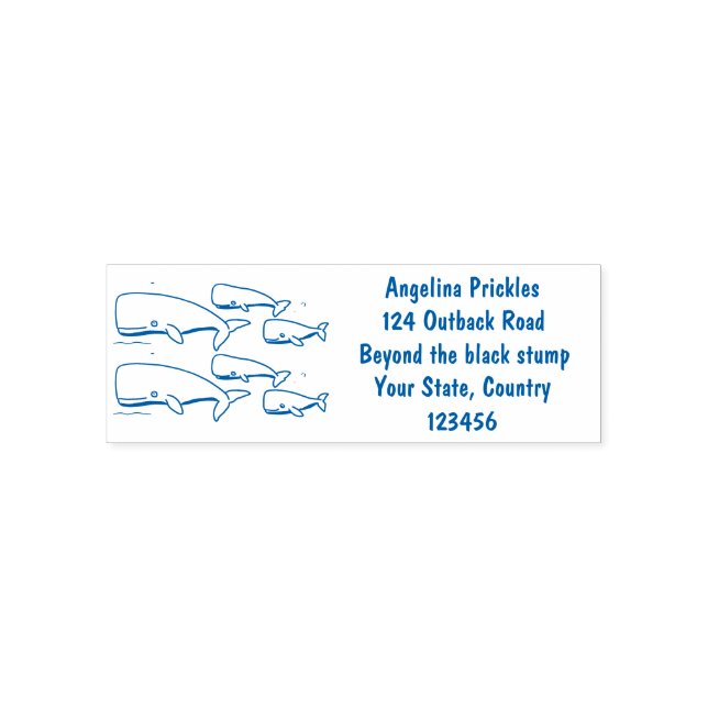 Cute migrating cartoon whales illustration self-inking stamp (Design)