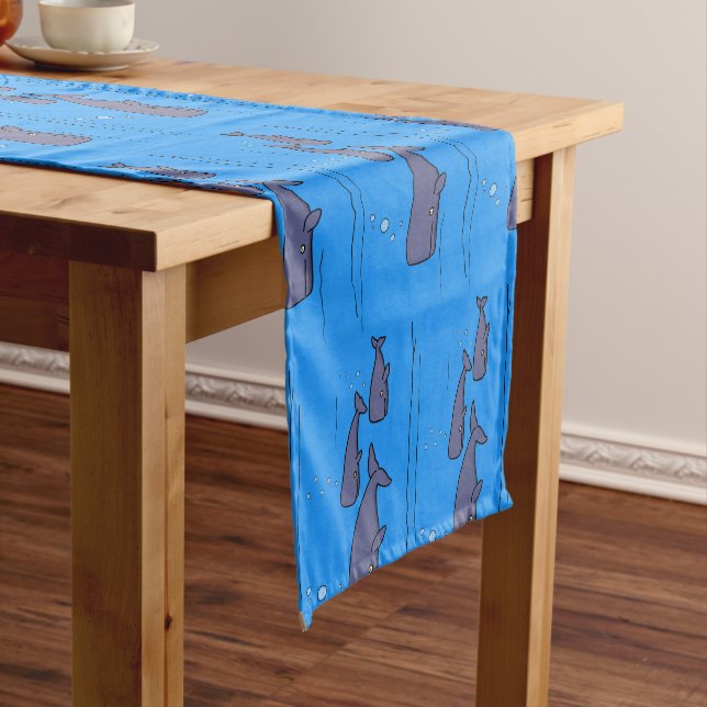 Cute migrating cartoon whales illustration short table runner (In Situ)