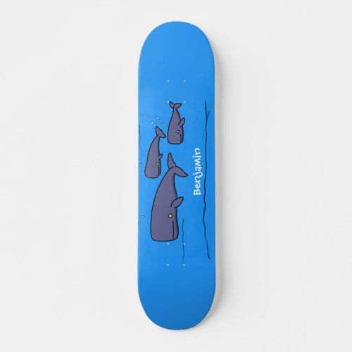 Cute migrating cartoon whales illustration skateboard