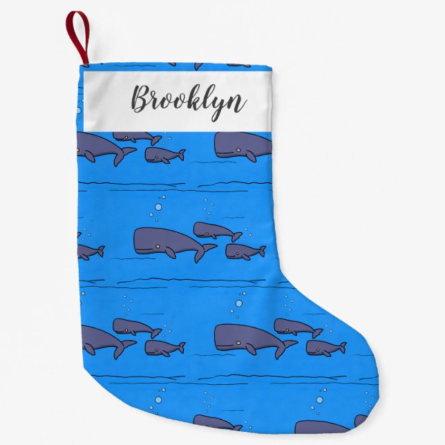 Cute migrating cartoon whales illustration small christmas stocking (Front)