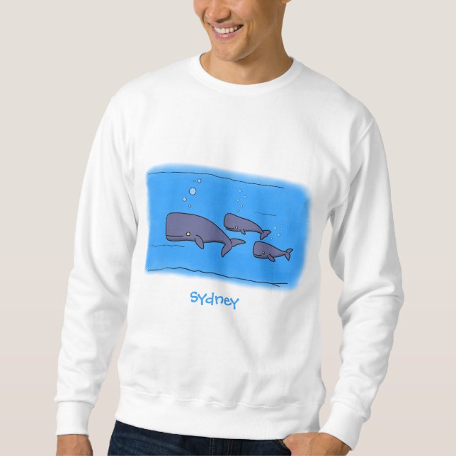Cute migrating cartoon whales illustration sweatshirt (Front)
