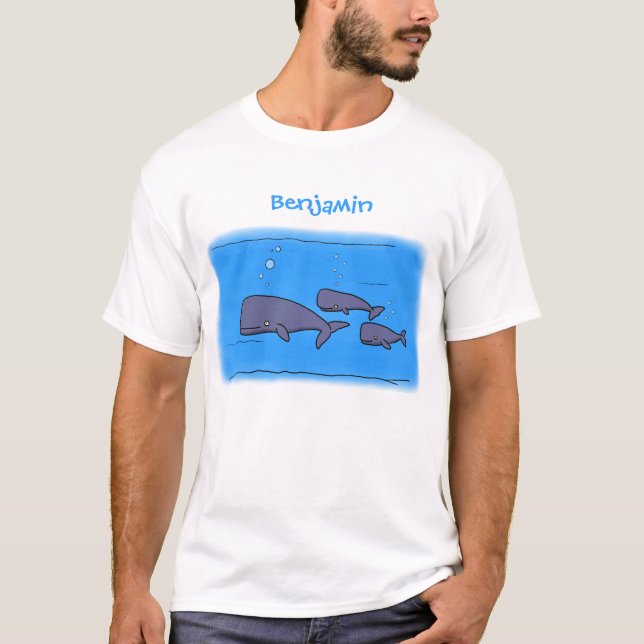 Cute migrating cartoon whales illustration T-Shirt (Front)