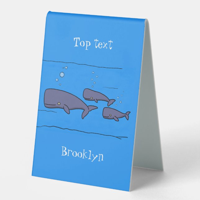Cute migrating cartoon whales illustration table tent (Front)