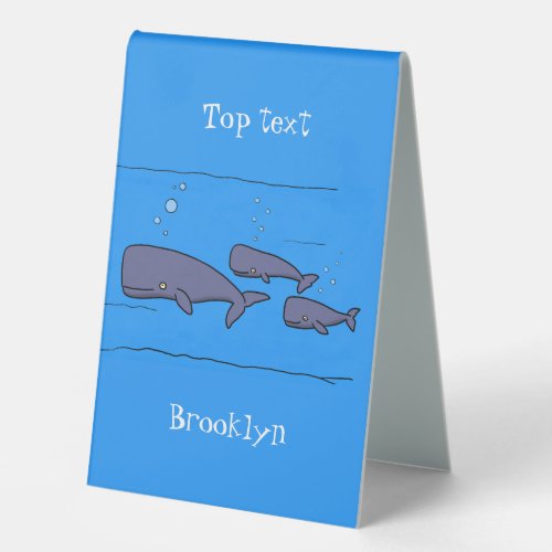 Cute migrating cartoon whales illustration table tent sign