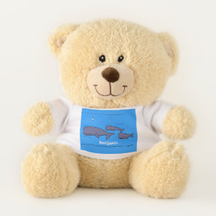 Cute migrating cartoon whales illustration teddy bear