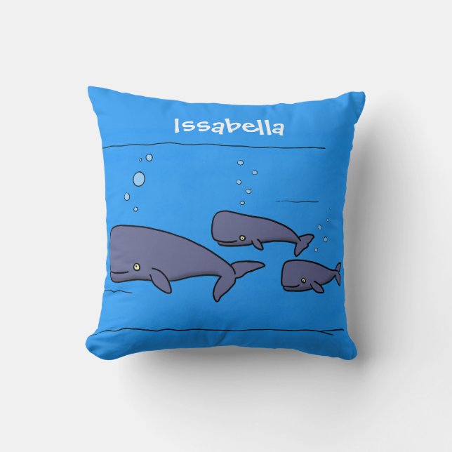 Cute migrating cartoon whales illustration throw pillow (Front)