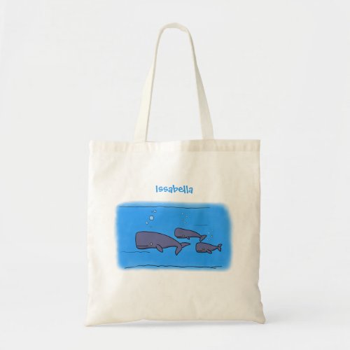 Cute migrating cartoon whales illustration tote bag
