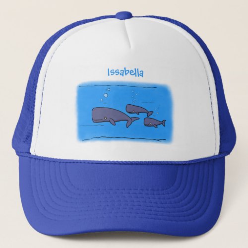Cute migrating cartoon whales illustration trucker hat