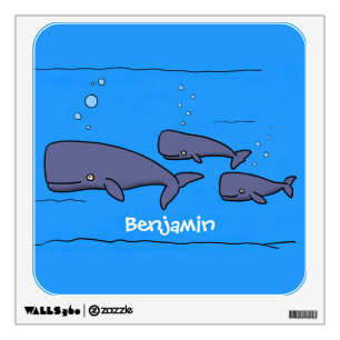 Cute migrating cartoon whales illustration wall decal