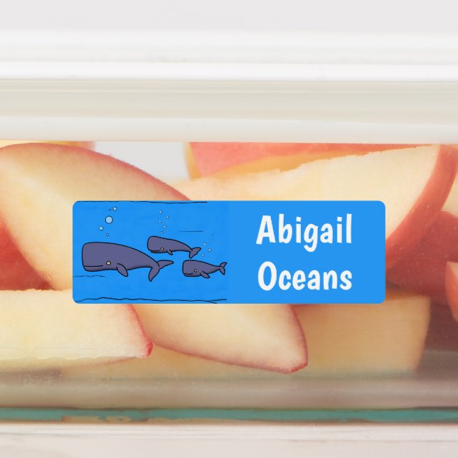 Cute migrating cartoon whales personalized  labels (Affixed)