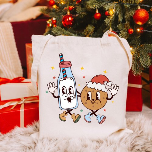 Cute Milk and Cookie Character Christmas Tote Bag