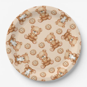 Cute Milk and Cookies Bear Seamless Pattern Paper Plates