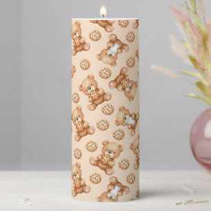 Cute Milk and Cookies Bear Seamless Pattern Pillar Candle